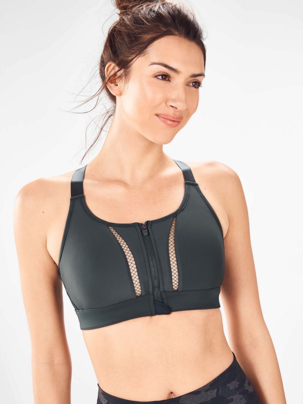Fabletics Front-Zip Sports Bra - Charcoal EUC - size large